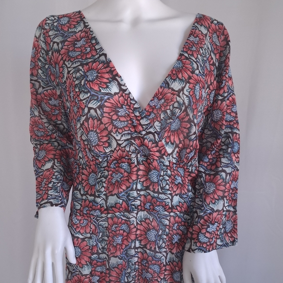 Anokhi Surplice Floral Print Midi Dress - Picture 3 of 13